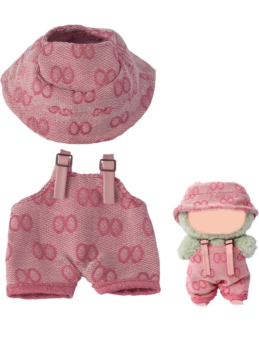 New doll clothing set doll NOT included pink Patterned Bucket Hat & Overalls